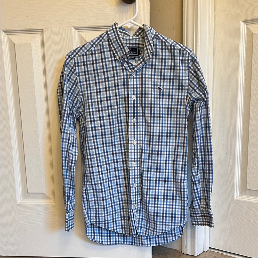 Vineyard Vines Blue and White Plaid Shirt
